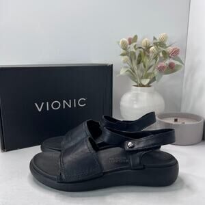 Vionic Awaken Rx Ankle Strap Sandals Leather Recovery Shoes Black Women 8M